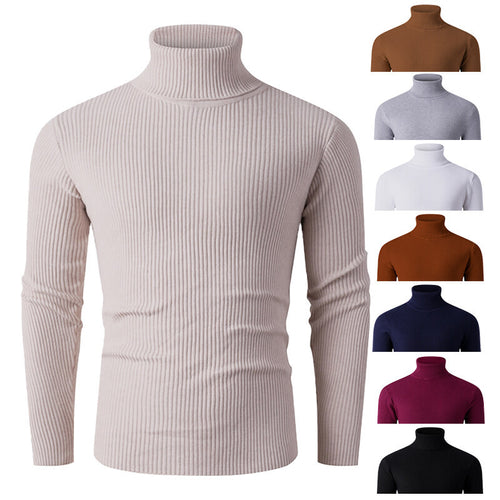Herren nan taillierter Rippen-Strick Rollkragenpullover Slim Fit Drune