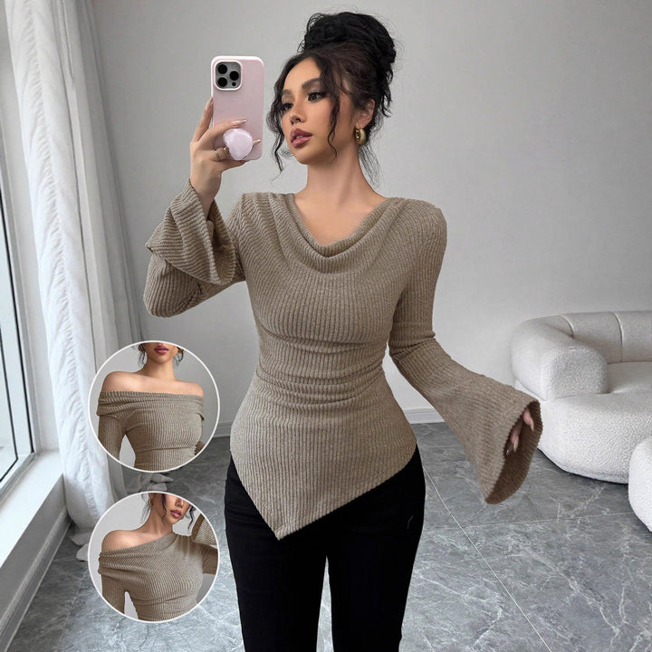 Damen Langarm Shirt mit Rippstruktur und weitem Ärmel Drune