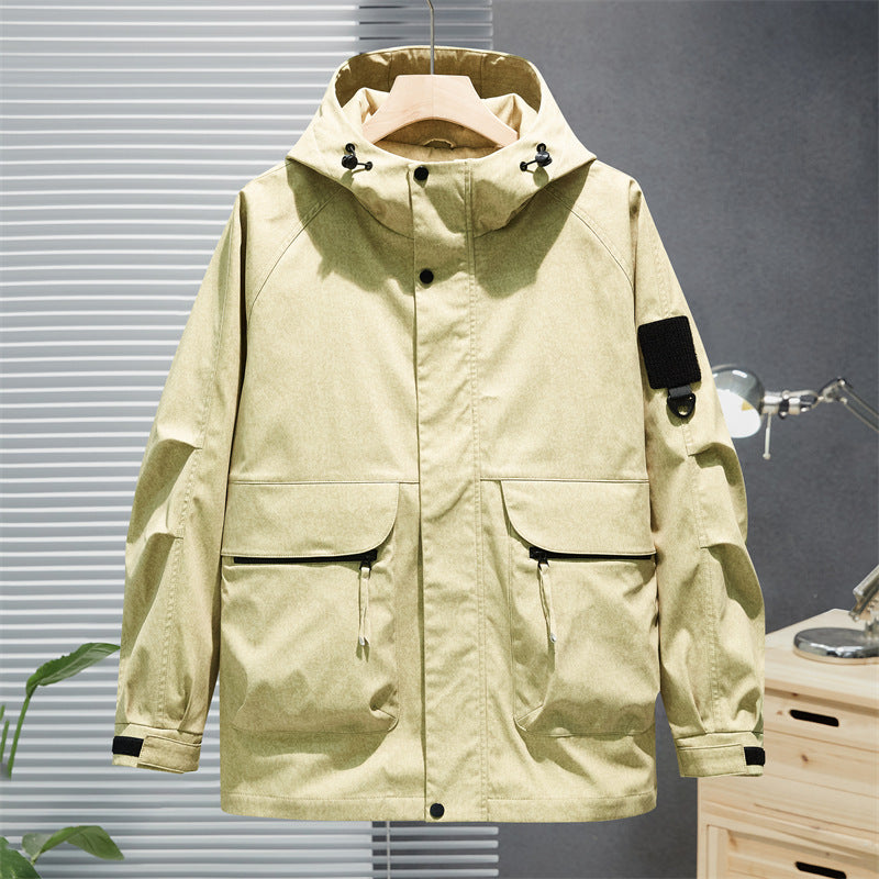 Herren Wasserabweisende Utility-Jacke mit Kapuze, verdecktem Reißverschluss & multifunktionalen Taschen Drune