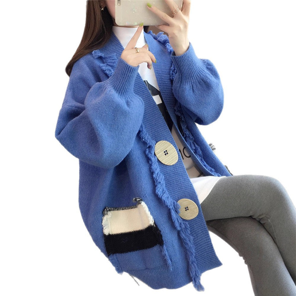 Damen Lässige Strickjacke mit fransigen Details Drune