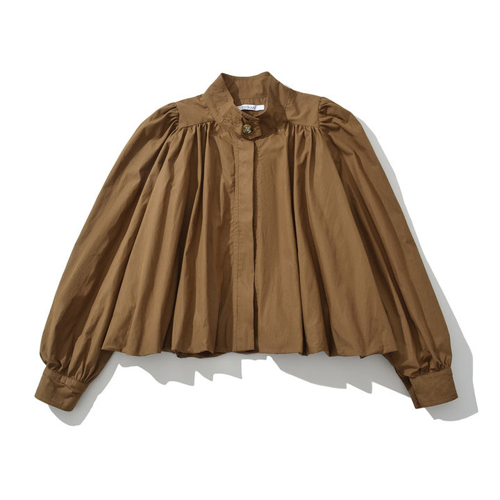 Damen modische Bluse mit eleganten Raffungen und tiefem Kragen Drune