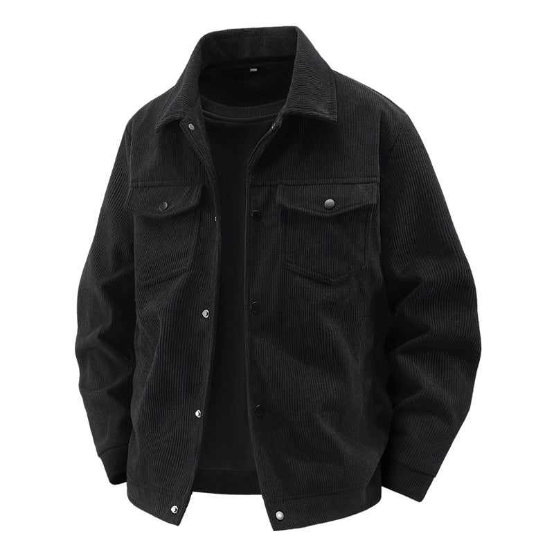 Herren nan gefütterte Kordjacke im Trucker-Stil mit Druckknopfverschluss und aufgesetzten Brusttaschen Drune