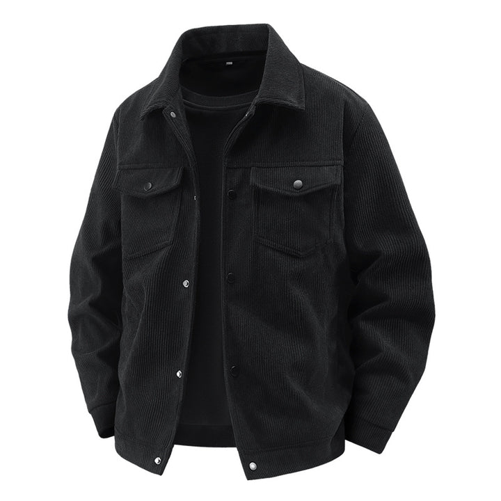 Herren nan gefütterte Kordjacke im Trucker-Stil mit Druckknopfverschluss und aufgesetzten Brusttaschen Drune
