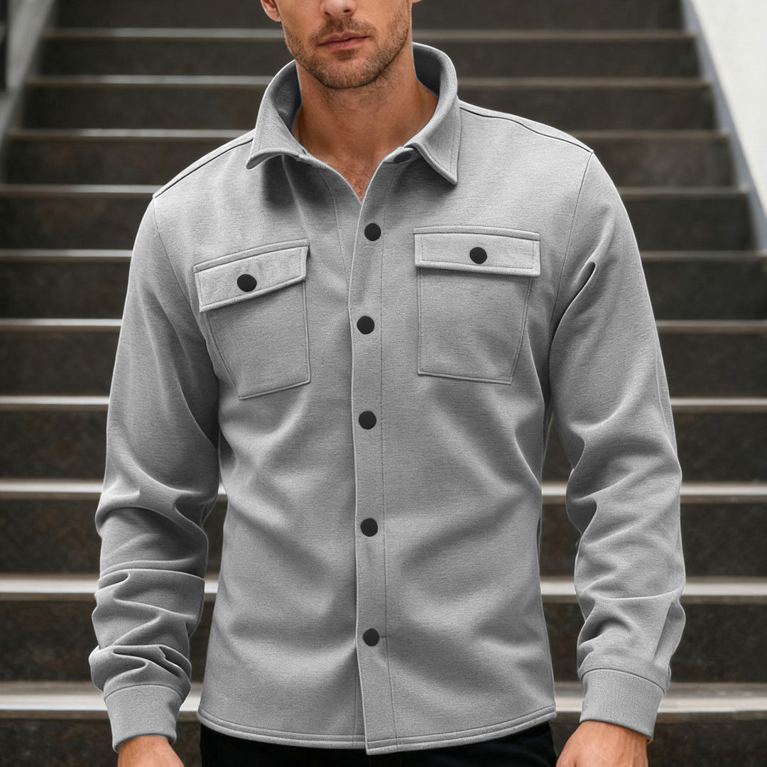 Herren nan Twill-Overshirt mit Hemdkragen, aufgesetzten Brustklappen und geradem Saum Drune