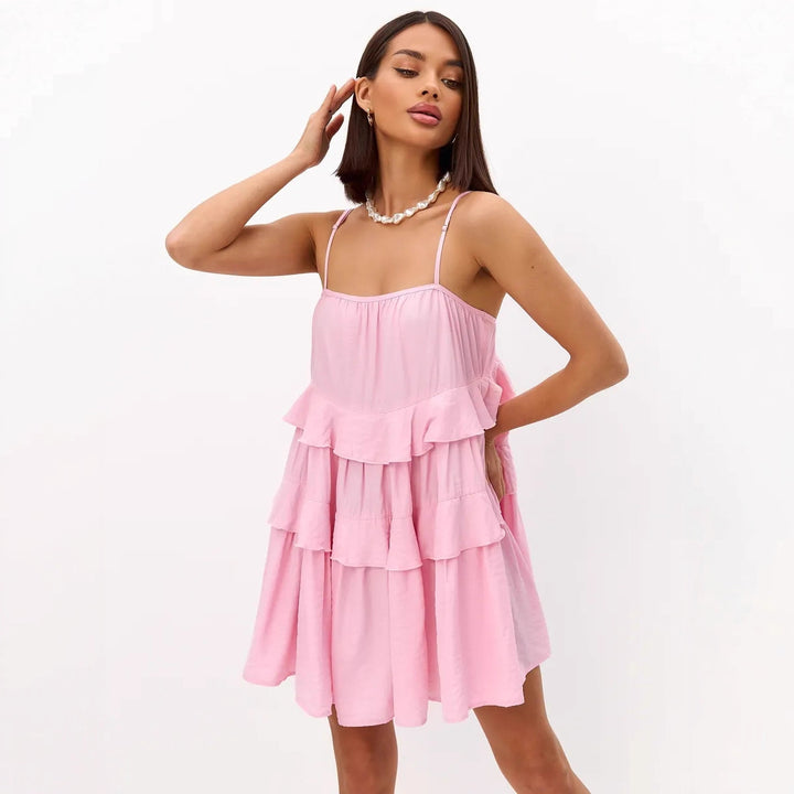 Damen Verspieltes Puffkleid aus leichtem Baumwollmaterial mit Rüschendetails Drune