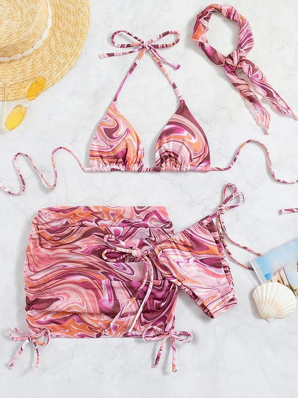 Damen Dreiteiliges Badeset mit marbled Muster Drune
