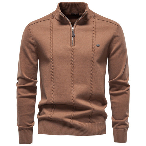 Herren Feinstrickpullover mit halbem Reißverschluss und vertikalem Zopfmuster Drune