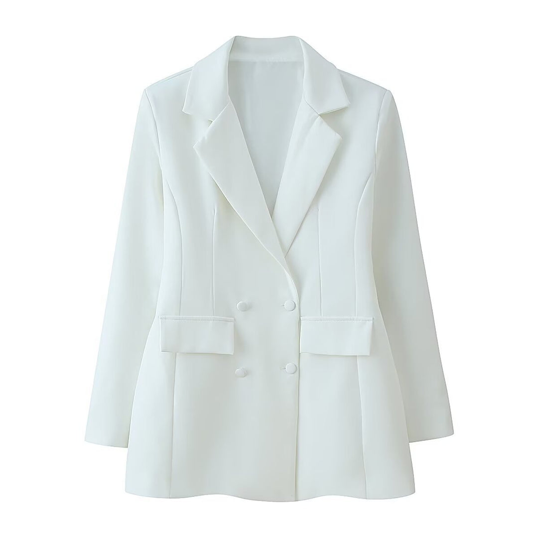 Damen 20+ taillierter doppeltreihiger Blazer mit Pattentaschen und fein strukturierter Silhouette Drune