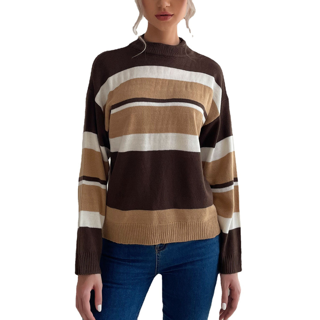 Damen Gestreifter Feinstrick-Pullover mit Stehkragen Drune