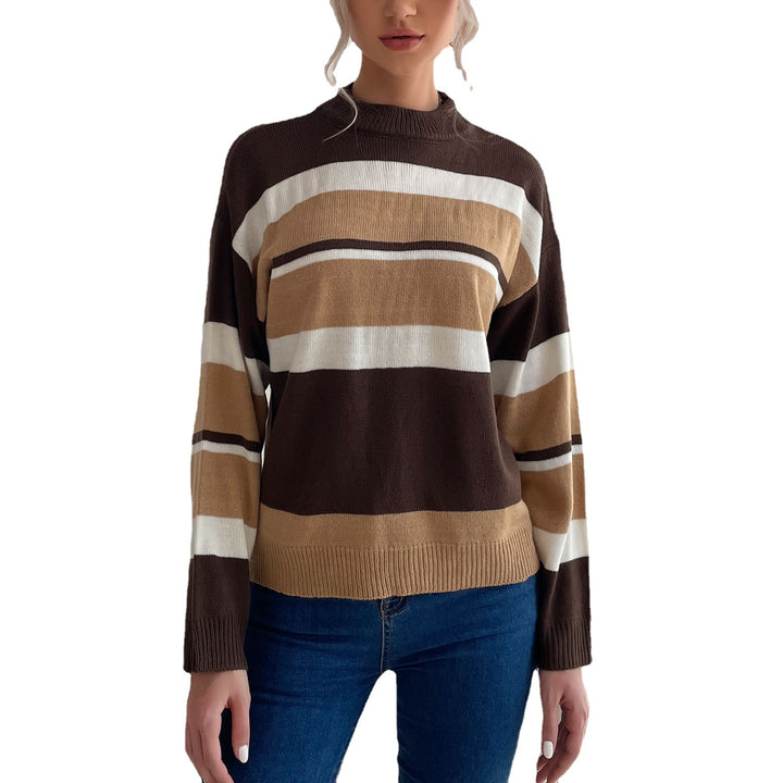 Damen Gestreifter Feinstrick-Pullover mit Stehkragen Drune