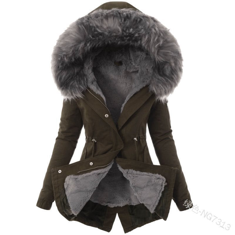 Damen Taillierter Winterparka mit kuscheligem Teddyfutter und großer Kapuze Drune