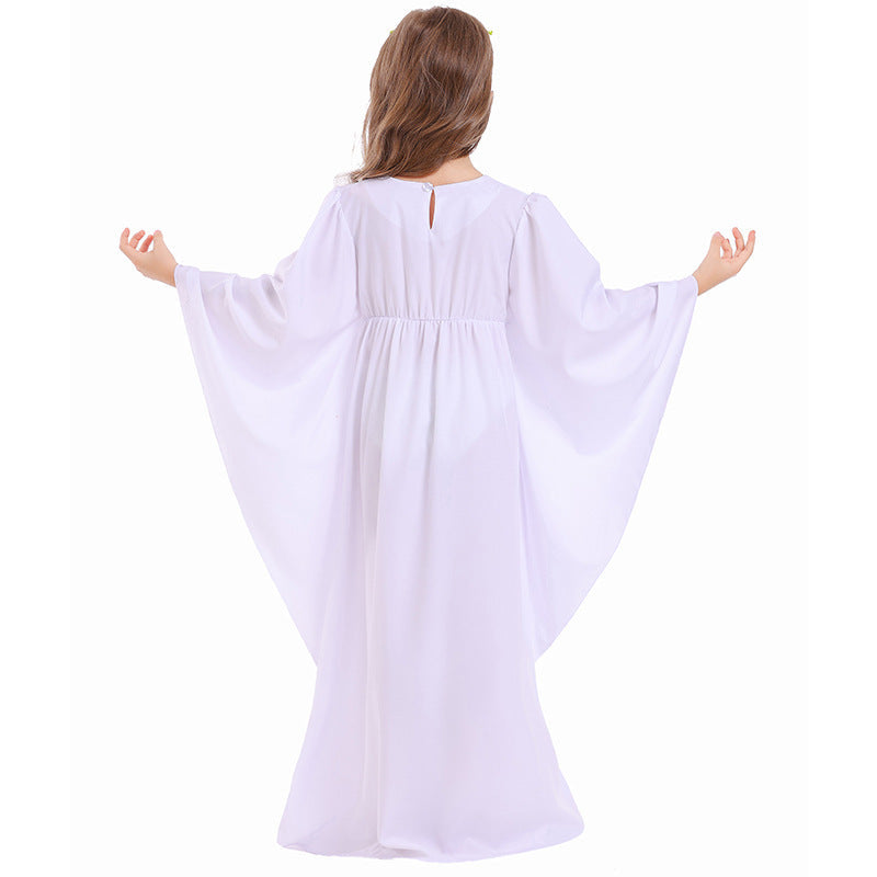 Mädchen märchenhaftes Kleid mit weitem Ärmeln und floralem Gürtel Drune