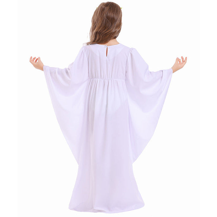 Mädchen märchenhaftes Kleid mit weitem Ärmeln und floralem Gürtel Drune