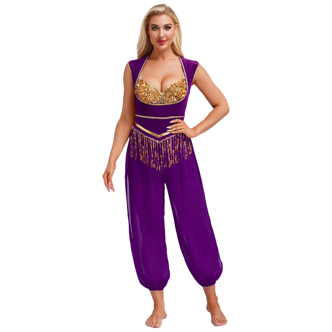 Damen Kostüm-Jumpsuit mit glitzerndem Oberteil und lässiger Hose Drune