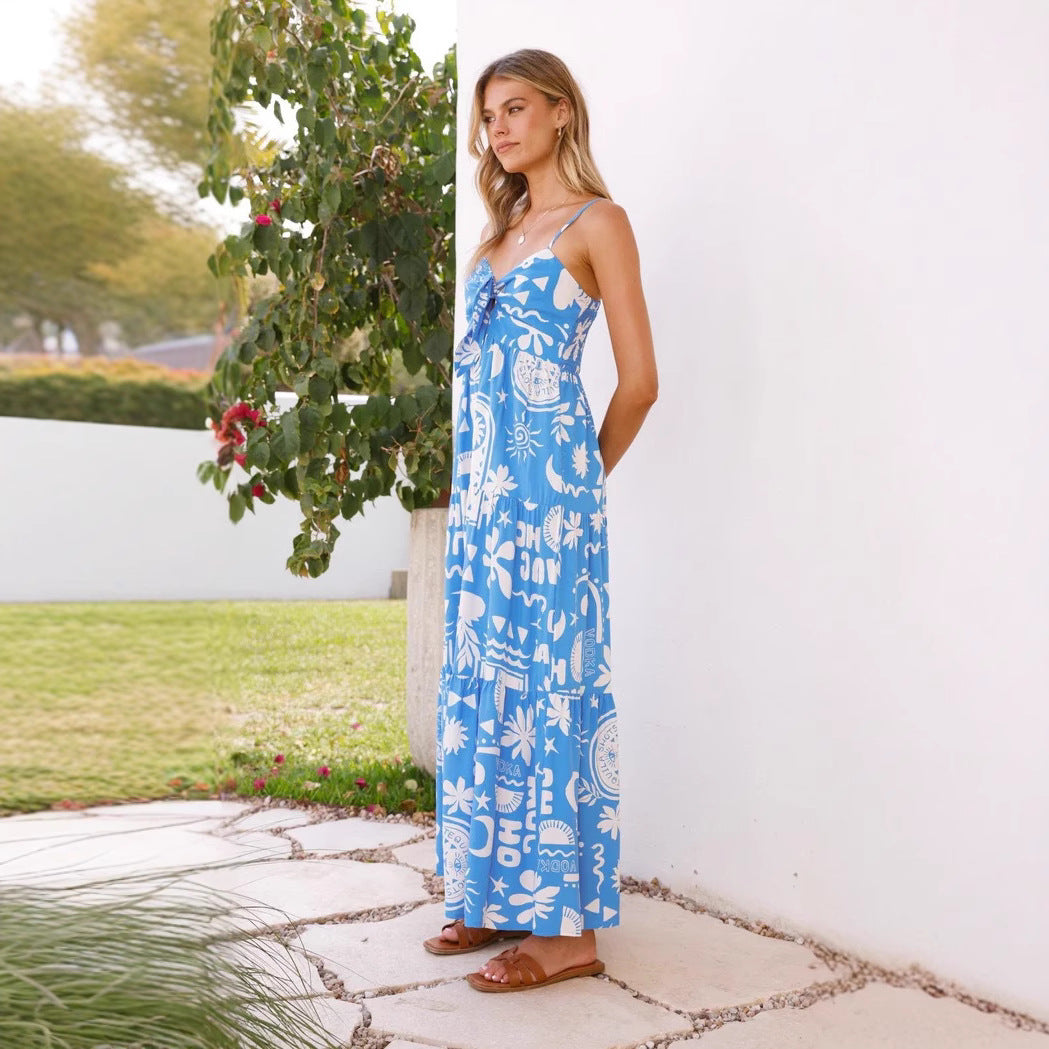 Damen Maxikleid mit verspieltem Knotendesign und luftiger A-Linie Drune