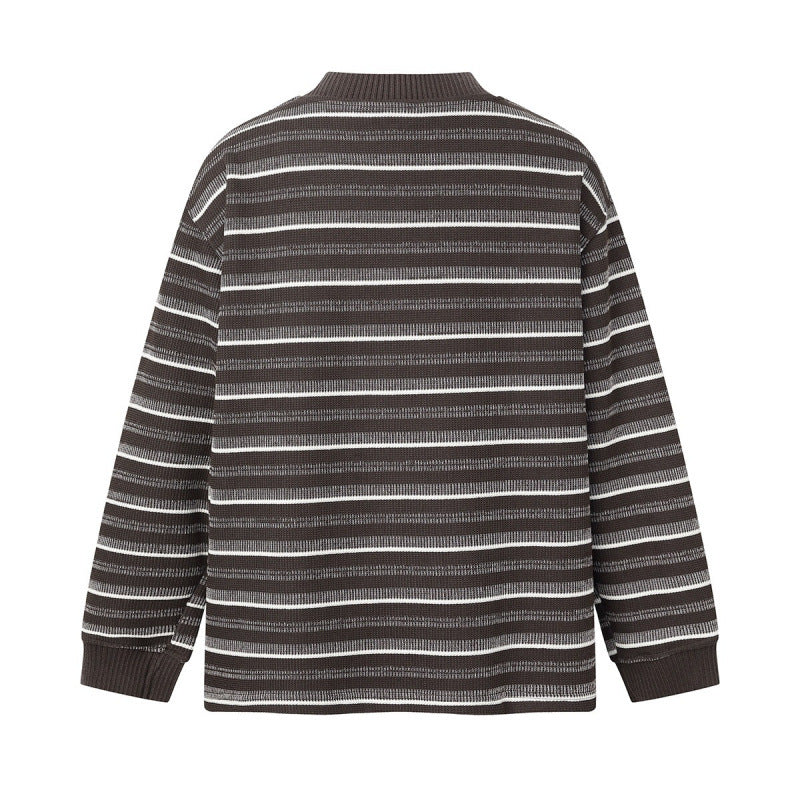 Unisex Locker geschnittener Strukturstrick-Pullover mit Rundhals und maritimen Streifen Drune