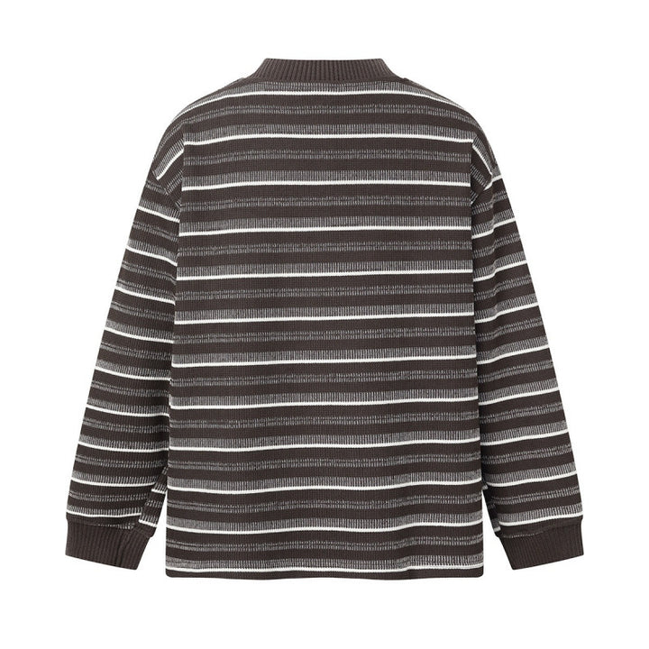 Unisex Locker geschnittener Strukturstrick-Pullover mit Rundhals und maritimen Streifen Drune