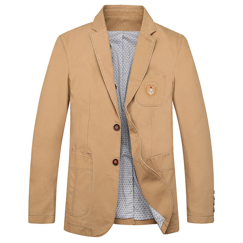 Herren Baumwoll-Blazer im Casual-Worker-Stil mit Brusttasche und Emblem Drune