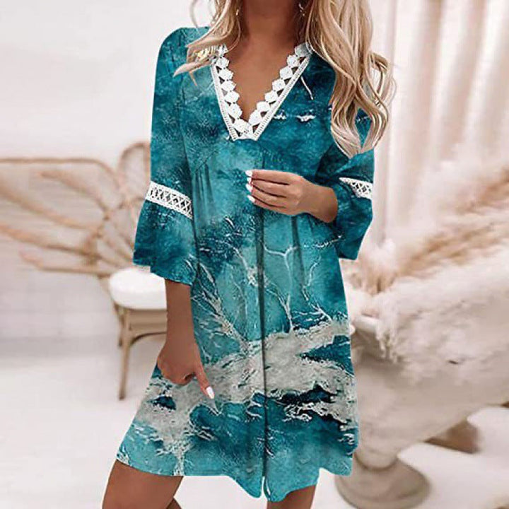 Damen Blumiges Tunika-Kleid mit Spitzenakzenten Drune