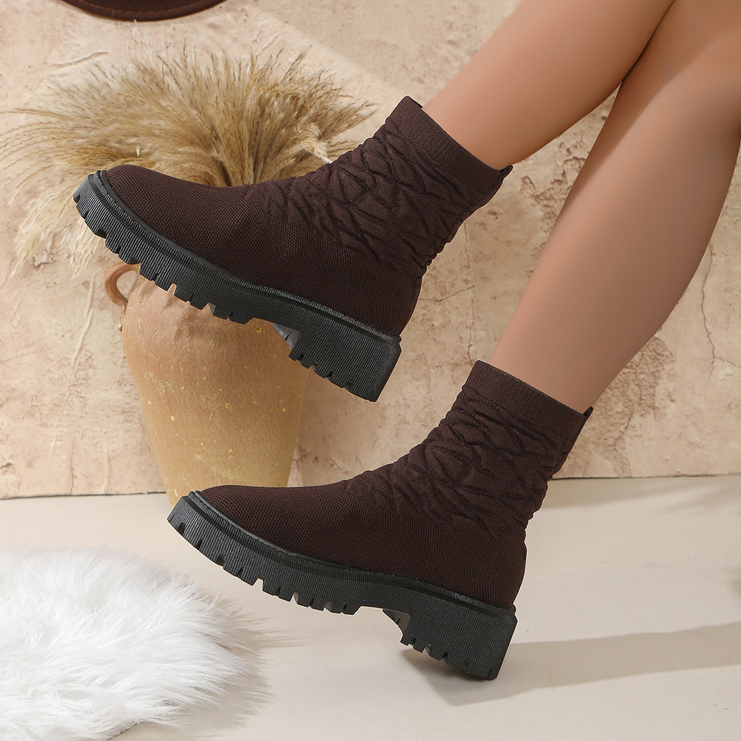 Damen Modische Stiefeletten mit strukturiertem Obermaterial und rutschfester Sohle Drune