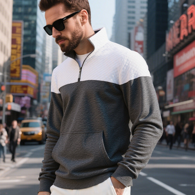 Herren nan gesteppter Halbzip Sweater mit Kängurutasche und Stehkragen Drune