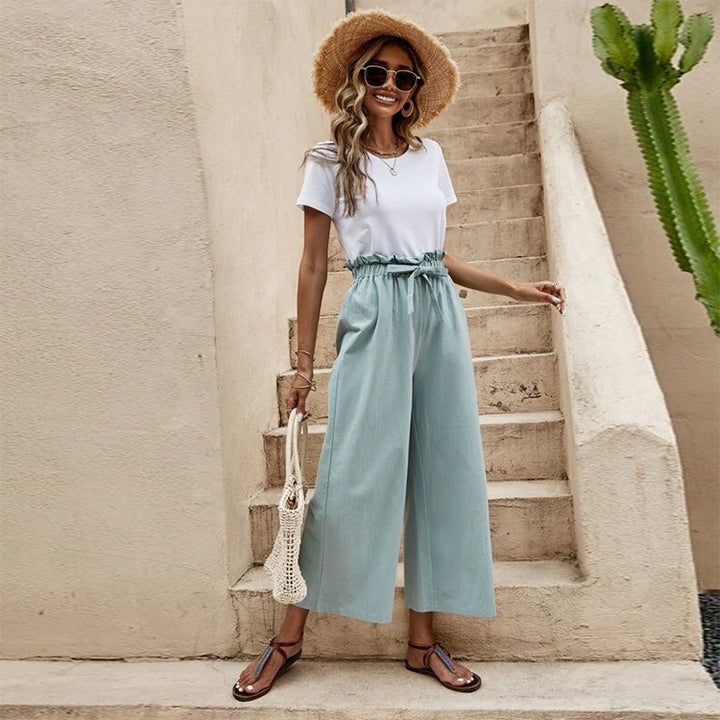 Damen Legere Culottes mit hoher Taille und weitem Bein Drune