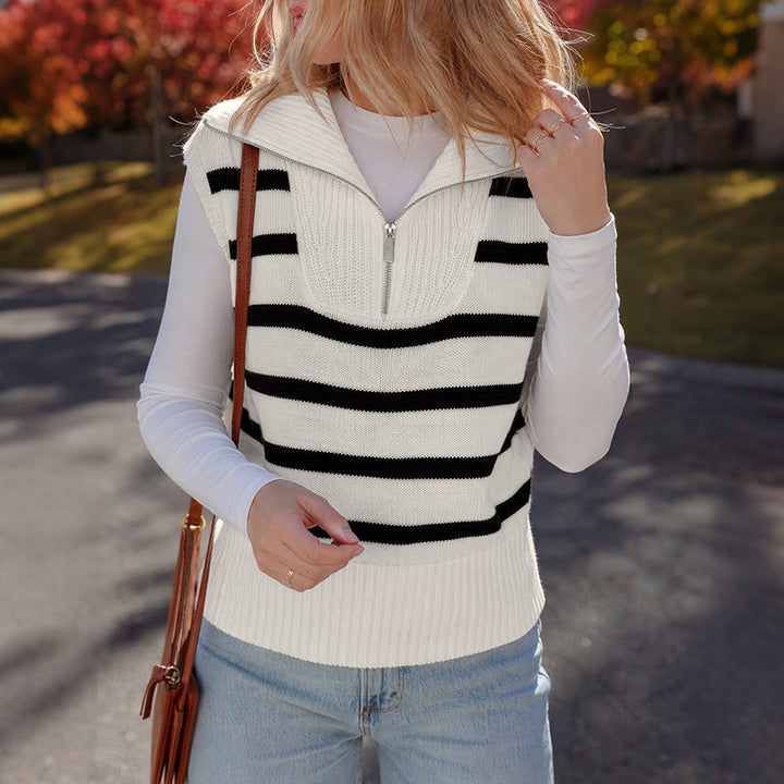 Damen Modisches Streifen-Pullover mit kurzem Schnitt Drune