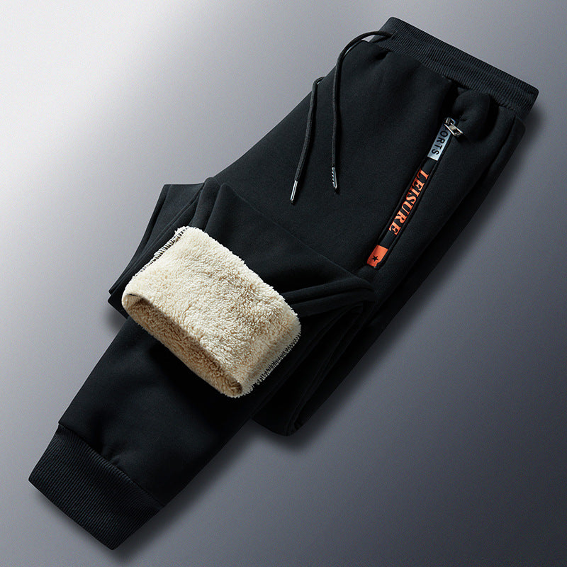 Herren Winterliche Fleece-Jogginghose mit Teddyfutter, elastischem Bund und Reißverschlusstaschen Drune