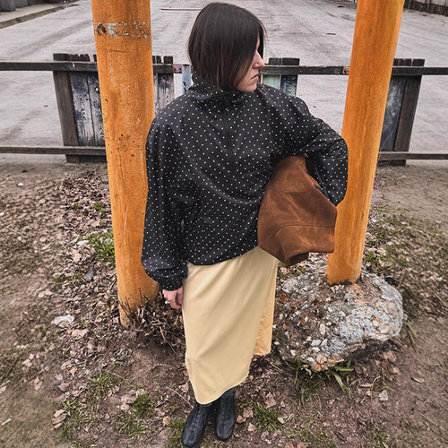 Damen Gepunkteter leichter Windbreaker-Anorak mit Stehkragen und halbem Reißverschluss Drune