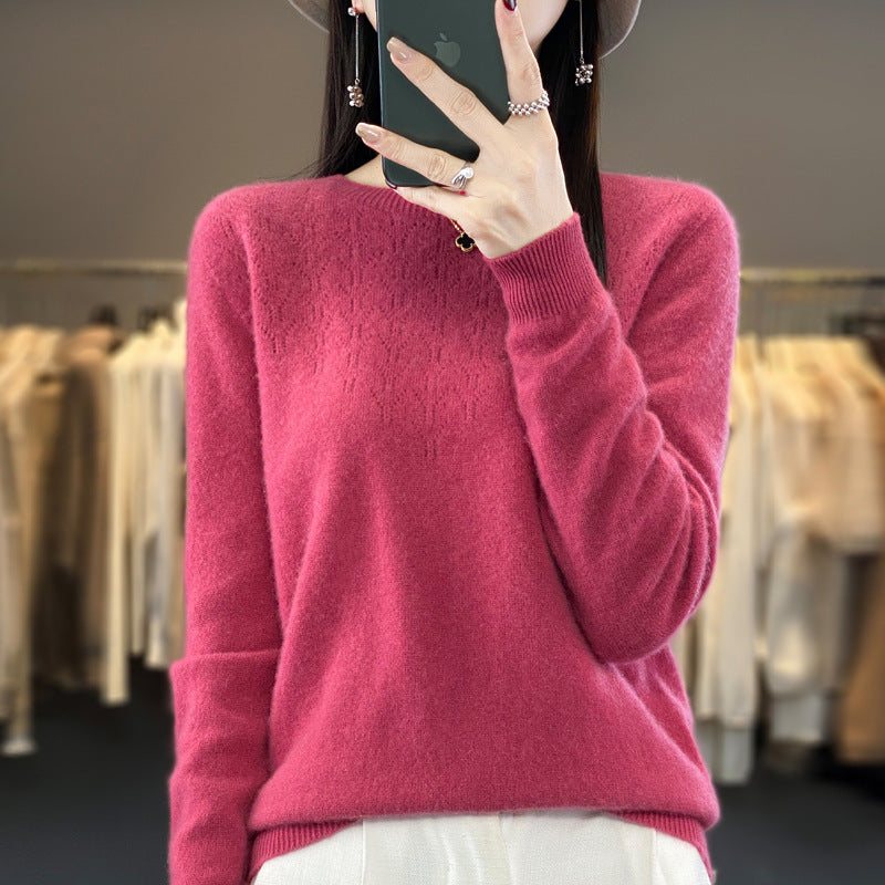 Damen Kuscheliger Midweight Rundhals-Pullover aus Angora-Blend mit feinem Flor und schmalem Bündchen Drune