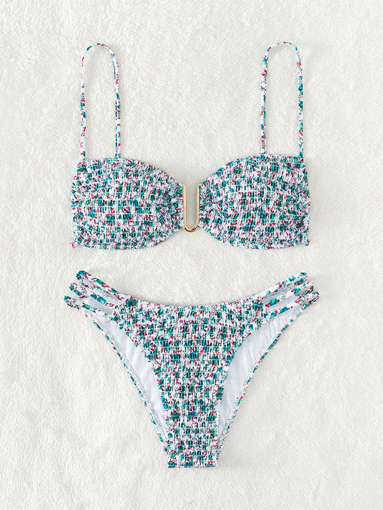 Damen Push-Up-Bikini mit verstellbaren Trägern und goldenen Akzenten Drune