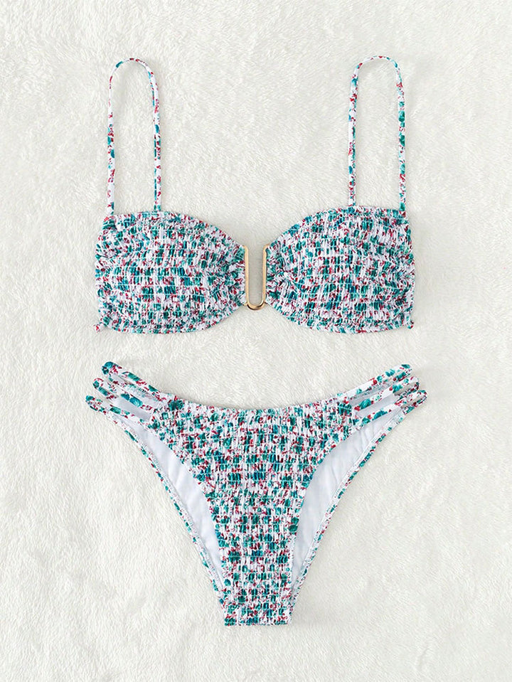 Damen Push-Up-Bikini mit verstellbaren Trägern und goldenen Akzenten Drune