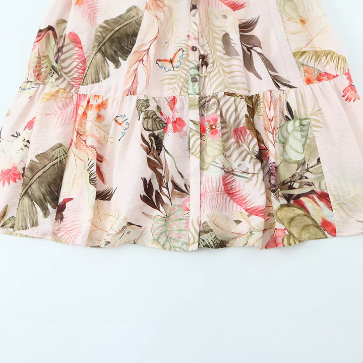 Damen Langes Boho-Maxikleid mit Knopfleiste, Bindegürtel und Stufenrock Drune