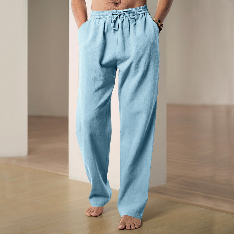 Herren komfortable Leinen-Loungehose mit extra weitem Bein, verstellbarem Kordelbund und atmungsaktiver Sommerqualität Drune
