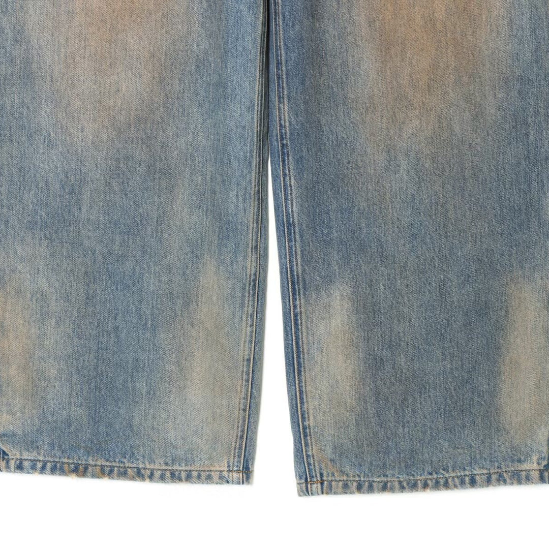 Damen High‑Waist Denimhose mit weitem Bein und vintage Waschung Drune