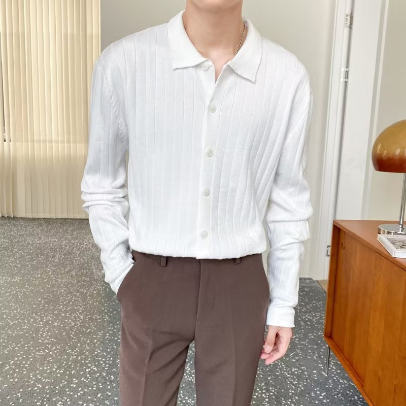 Herren Elegantes Langarm-Polohemd mit Struktur Drune