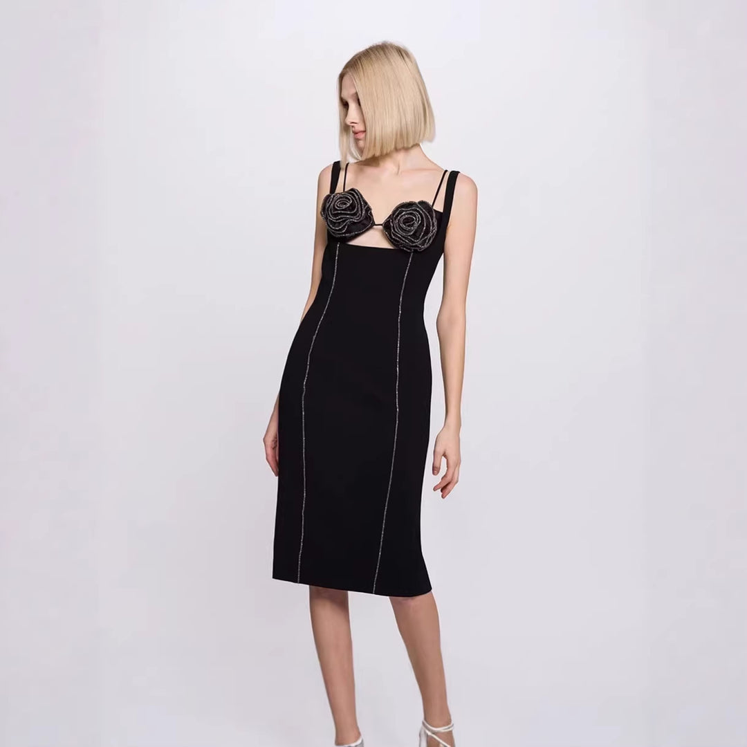 Damen figurbetontes Kleid mit floralem Spitzenbesatz und elegantem Schnürdetail Drune