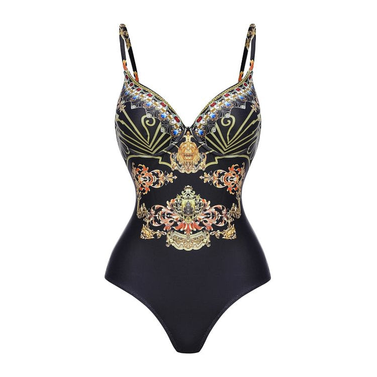 Damen Einteiler Badeanzug mit elegantem Design und passendem Wickeltuch Drune