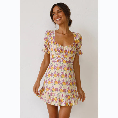Damen Minikleid mit voluminösen Ärmeln und verspieltem Rüschensaum Drune