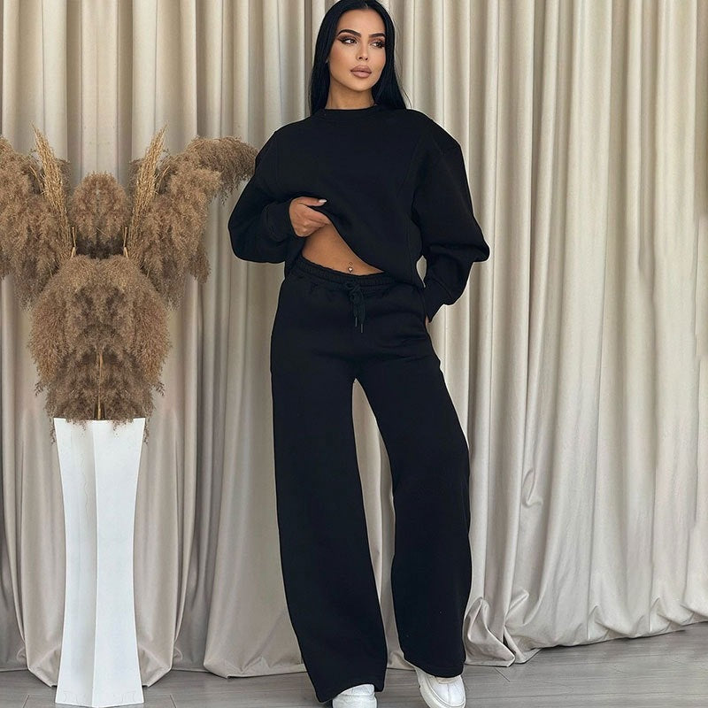 Damen Oversize-Sweatset aus weichem French-Terry mit weiter Palazzo-Jogginghose Drune