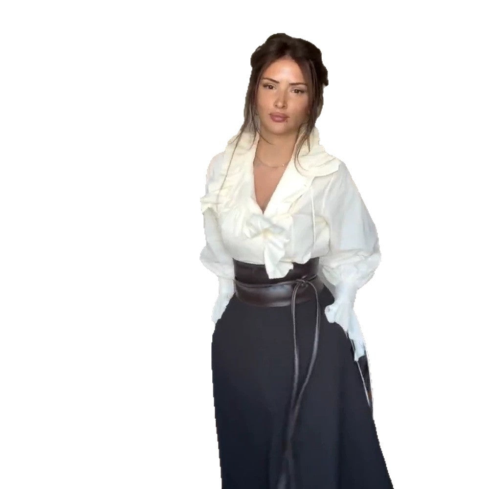 Damen Rüschenbluse mit voluminösem Volantkragen und Kordelzügen Drune