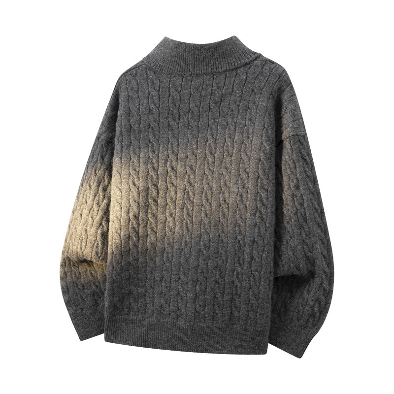 Damen Grobgestrickter Half-Zip Pullover mit Zopfmuster und Stehkragen Drune