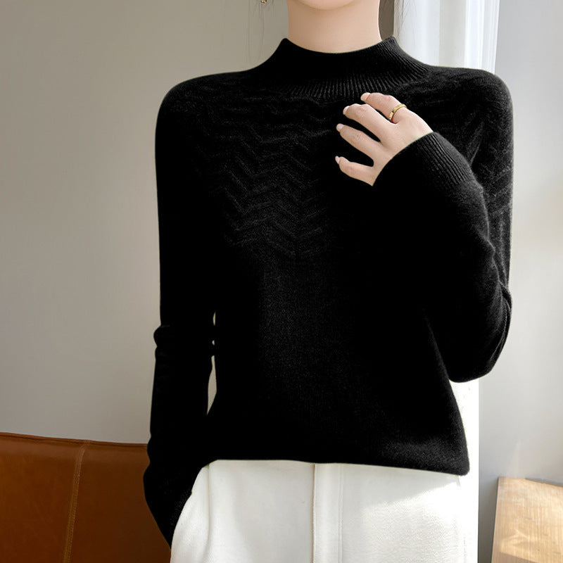 Damen Weicher Feinstrick-Mockneckpullover mit Chevron-Ajour und Kaschmirlook Drune