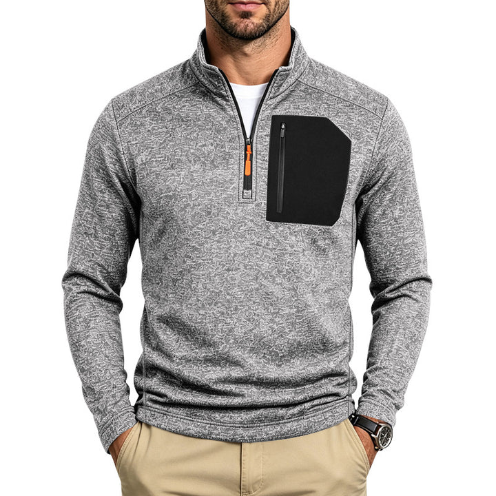 Herren Texturierter Troyer-Pullover mit halbem Reißverschluss und Brust-Zip-Tasche Drune