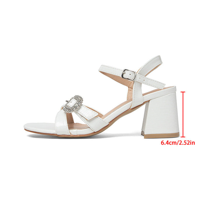 Damen elegante Riemchen-Sandalen mit funkelndem Schnallen-Detail und stabilen Blockabsatz Drune