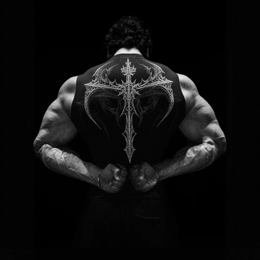 Herren nan figurbetontes Trainings-Tanktop mit tiefen Armausschnitten und filigranem Rückendruck Drune