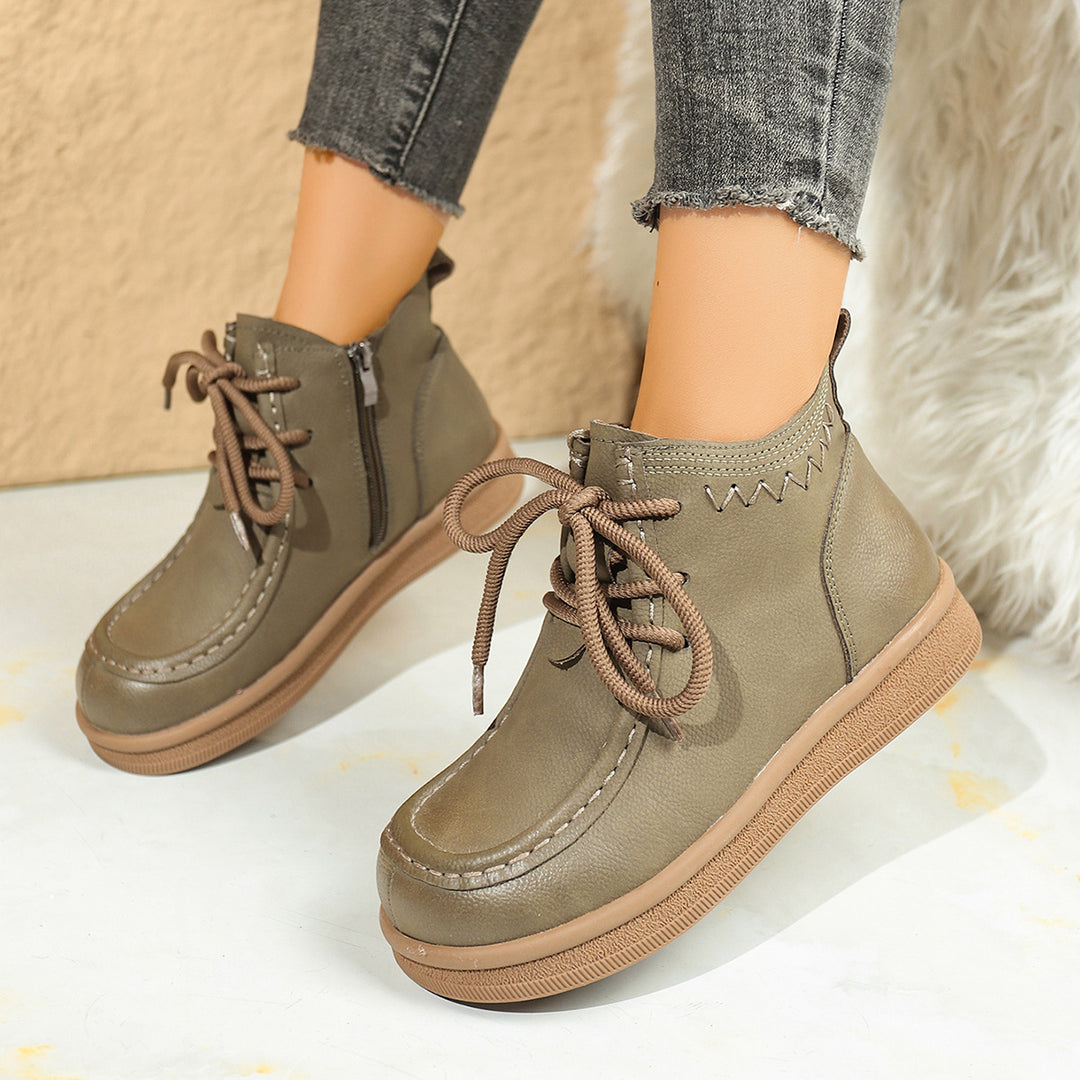 Damen nan knöchelhohe Schnür-Stiefelette mit seitlichem Reißverschluss und gepolsterter Komfortsohle Drune