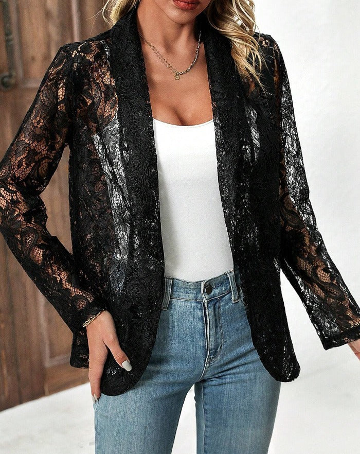 Damen elegante Spitzenjacke mit lässigem Schnitt Drune