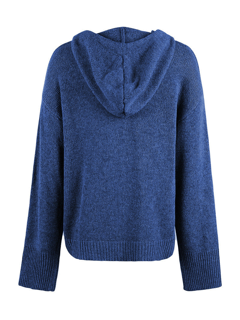 Drune Kapuzen einreihiger Kordelzug Strickcardigan