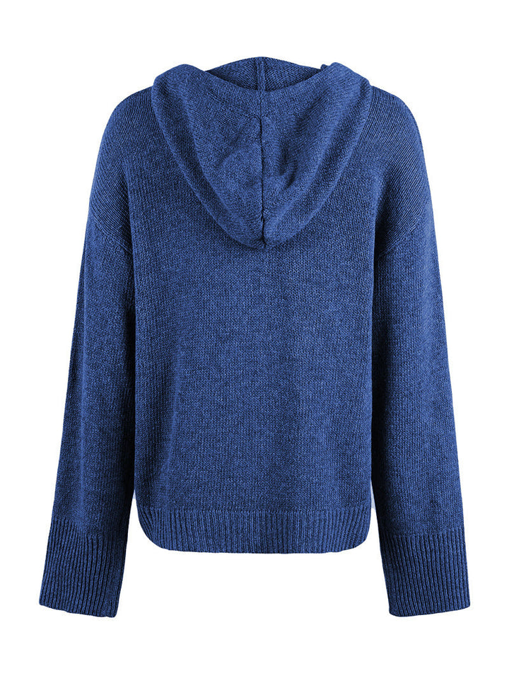 Drune Kapuzen einreihiger Kordelzug Strickcardigan